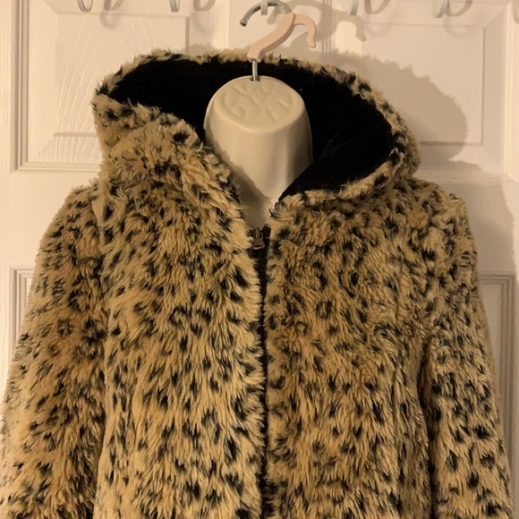 Zara trf leopard animal  fur hooded jacket size xs - Picture 2 of 9